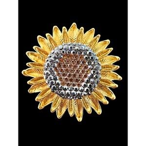 Sunflower Gold Brooch Rhinestone Yellow Brown Cluster Pin Flower Fashion Pendant